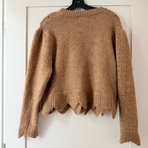 NWOT Camellia Boutique Brand Scallop Edge Tan Peplum Cardigan Sweater Top - Picture 4 of 11